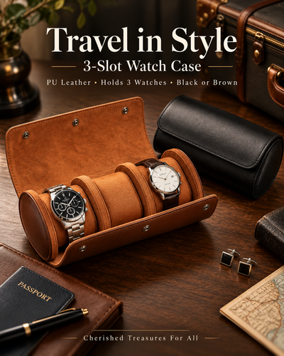 3-Slot Travel Watch Case | PU Leather Watch Roll