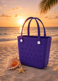 UeKeKicg Small Beach Bag Rubber Beach Tote Bag Waterproof Washable Durable Open Beach Bag Tote for Beach Boat Pool Sports (Purple)