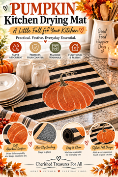 Pumpkin Kitchen Drying Mat | 18” x 24” Absorbent Fall Counter Mat