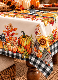 Fall Pumpkin & Plaid Tablecloth – 52” x 70”
