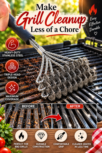 18-Inch Triple-Head BBQ Grill Cleaning Brush