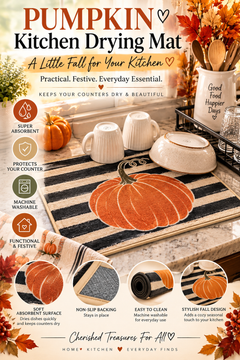 Pumpkin Kitchen Drying Mat | 18” x 24” Absorbent Fall Counter Mat
