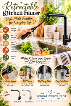 Retractable Gourmet Kitchen Faucet (Single Piece)