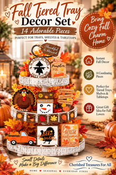 14 Pcs Fall Tiered Tray Decor Set Thanksgiving Fall Pumpkin Wooden Home Decorations Rustic Farmhouse Pumpkin Truck Wooden Sign Spice Blocks Autumn Wooden Sign for Festival Gift Tabletop