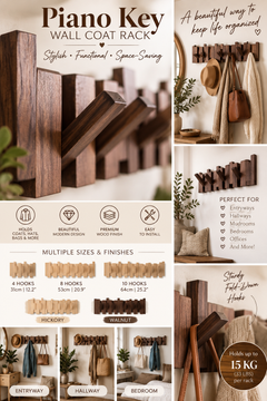 Simplicity Piano Key Wall Coat Rack (One Piece)
