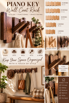 Simplicity Piano Key Wall Coat Rack (One Piece)