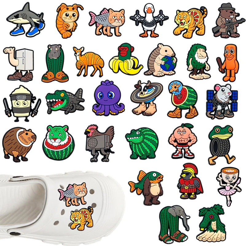 6-200pcs Hot sales Brainrot Cartoon Animals Series PVC shoe Accessories Detachable Waterproof  DIY Shoe Decorations Kids Giftsts