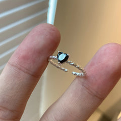 S925 Sterling Silver Black Zirconia Love Twist Ring