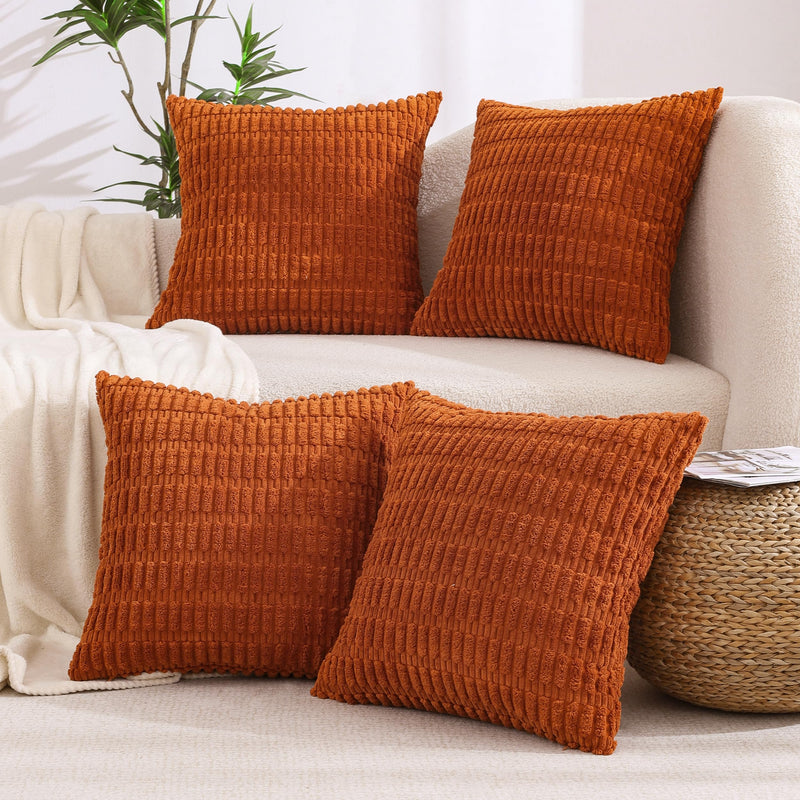 All Smiles Fall Decorative Throw Pillow Covers 18x18 Set of 4 Rust Thanksgiving Farmhouse Home Corduroy Square Cushion Case for Decor Living Room Couch Bed SofaBoho Terracotta Orange