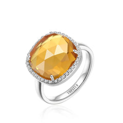 Jupiter Citrine Gemstone Ring - Rhodium Plated Gemstone Women Ring 0.47"/12mm Birthstone Rings Jewelry for Valentines Day Mothers Day Birthday Jewelry