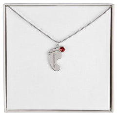 Baby Feet Necklace with Birthstone - Engraved