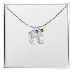 Baby Feet Necklace with Birthstone - Engraved