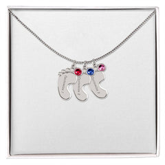 Baby Feet Necklace with Birthstone - Engraved
