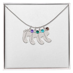 Baby Feet Necklace with Birthstone - Engraved