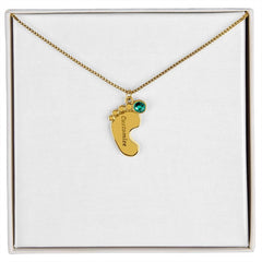 Baby Feet Necklace with Birthstone - Engraved