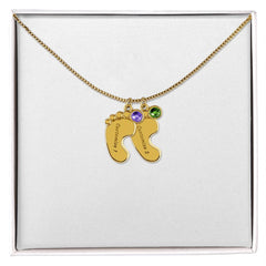 Baby Feet Necklace with Birthstone - Engraved