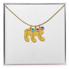 Baby Feet Necklace with Birthstone - Engraved