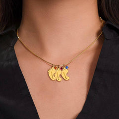 Baby Feet Necklace with Birthstone - Engraved