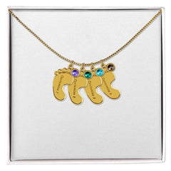 Baby Feet Necklace with Birthstone - Engraved