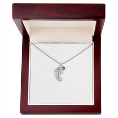 Baby Feet Necklace with Birthstone - Engraved