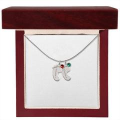 Baby Feet Necklace with Birthstone - Engraved