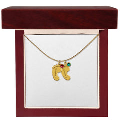 Baby Feet Necklace with Birthstone - Engraved