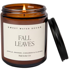 Sweet Water Decor Fall Candles for Home Scented - Hand Poured Soy Wax Autumn Candles with Apple & Cinnamon Scent - 40 Hour Burn Time Long Lasting Fall Candles Soy - Amber Glass Jar for Candle Decor