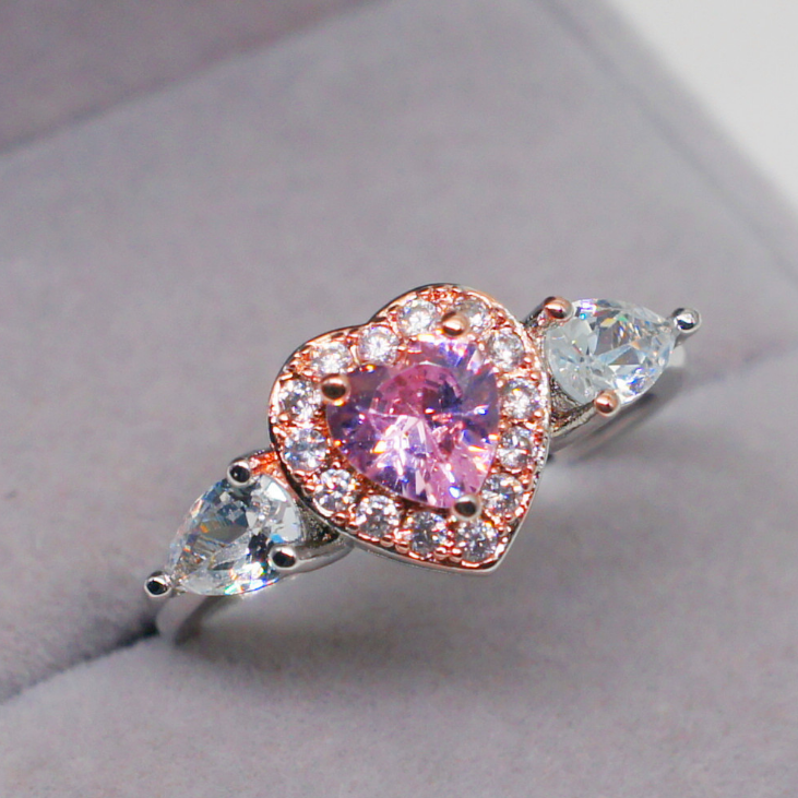 Rose Gold Pink Heart Shaped Zirconia Women's Ring