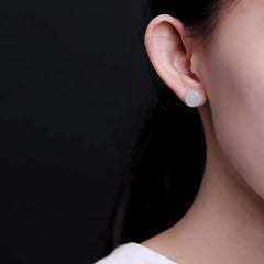 S925 Silver White Rose Jade Stud Earrings for Women