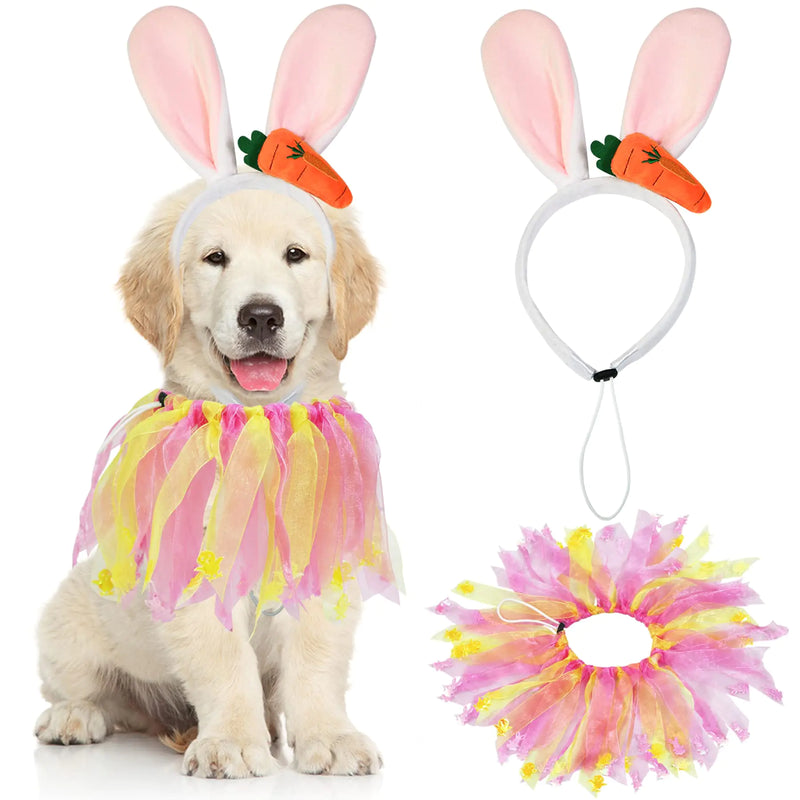 GOYOSWA Dog Easter Outfit Easter Dog Clothes Costume Dog Easter Bunny Ears Dog Easter Collar with Pink and Yellow Ribbons Holiday Dog Costumes for Small Medium Large Dogs(Pink)